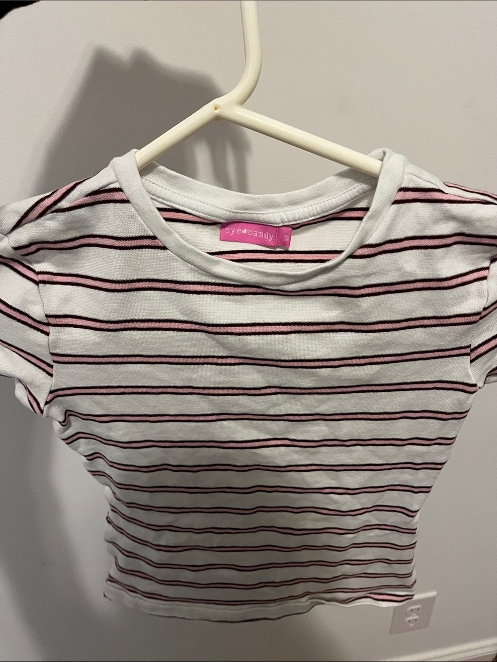 eye candy Pink, Black & White Striped Kids Tee